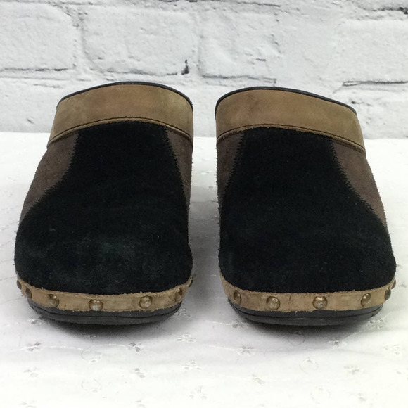 Sanita Black Brown Color Block Suede Studded Slip On Clog Women’s Size 37 - Picture 13 of 14
